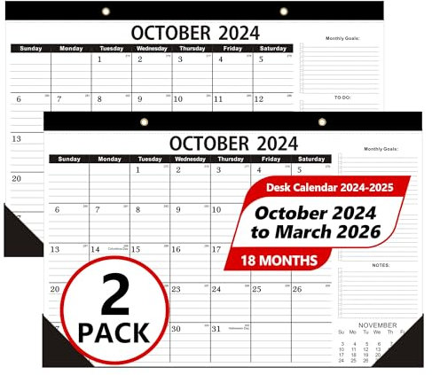 Tischkalender 2025, 18 Monate, Tischkalender 2024–2025, Oktober 2024 bis März 2026, Kalender 30,5 x 43,2 cm mit perforierten Seiten, als Klassenzimmer-2025-Kalender, Familienkalender,