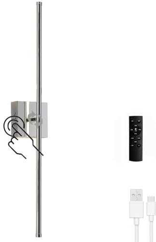 LED Mirror Lamp Cordless Battery Wall Lamp 360° Rotating Wall Lamp with Remote Control and Touch Dimmable Long Wall Lighting USB Rechargeable Indoor Reading Lamp 5000mAh 7W (Black),Silver