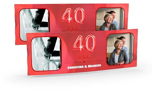 Rubinhochzeit Banner selbst gestalten mit Foto und Text Rot I Hochzeitsbanner (50cm x 150cm) personalisiert für 40 Jahre Ehejubiläum I Fahne selbst gestalten