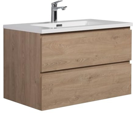 Badezimmer Badmöbel-Set Angela 80cm - Kastanien Eiche - Unterschrank Schrank Waschbecken Waschtisch