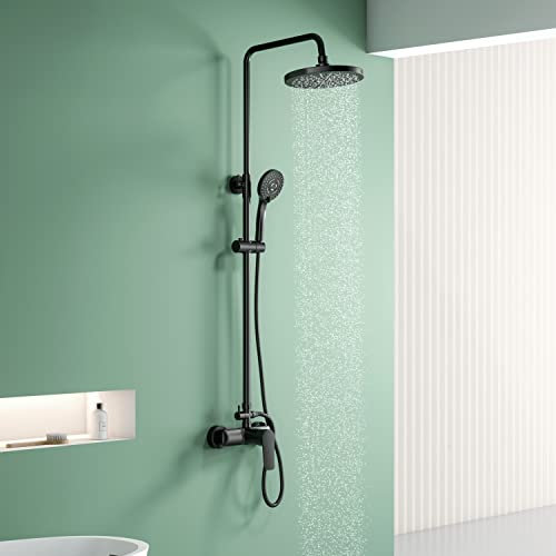 Columna Ducha Negra Monomando, YOOZENA Duchas de Baño Columna con Lluvia, Columna Ducha con Grifo, Alcachofa con Manguera