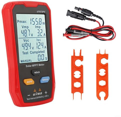 Besttoolifes Testeur de panneau solaire multimètre photovoltaïque 800 W – Compteur solaire avec grand écran LCD transparent – Outil utilitaire intelligent de dépannage de tension en circuit ouvert