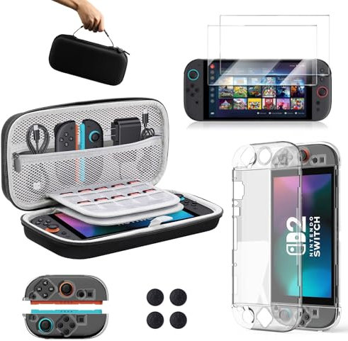 Lmcpa Tasche Kompatibel mit 2025 Nintendo Switch 2, Nintendo Switch 2 Zubehör Beinhaltet Nintendo Switch 2 Reisetasche, Displayschutz, Transparente Schutzhülle, Daumengriff.