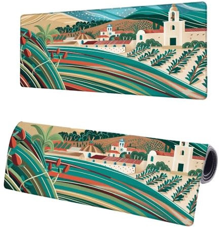 Gaming Mouse Pad Green, Large Mouse Mat XXL 1200x600x3mm, City Mousepad Desk Mat with Non-Slip Rubber Base, Water-Resistant Surface Mousemat, Stitched Edges Desk Pad for Home Office Gaming Room X-6