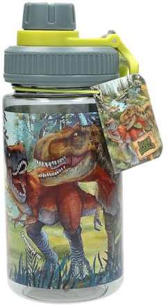 Depesche 13402 Dino World Bite - Transparente Trinkflasche, mit Dinosaurier Aufdruck, grüner Flip-Top Deckel und Griff, Fassungsvermögen ca. 500 ml