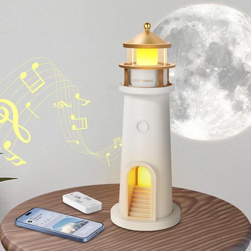 vsshe Lampe Bluetooth avec haut-parleur phare, veilleuse LED, veilleuse phare avec télécommande et Bluetooth, lampe projecteur de clair de lune rechargeable, cadeau pour enfants, Noël, anniversaire
