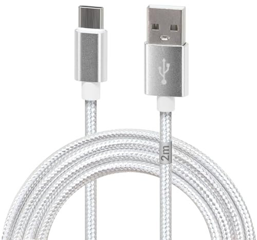 Waytex Câble USB C 3.1 vers USB pour Chargeur et Données, Longueur 2,00m, Fiche type C Mâle et type A Mâle, Gaine Nylon anti-rupture pour Iphone, Ipad, Samsung et tout appareil avec prise C, Blanc
