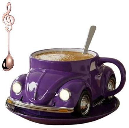 Kaffeebecher in Käferform - handgefertigte Keramik-Tasse, kreatives Geschenk für Käfer- und Autoliebhaber, spülmaschinenfest und wiederverwendbar, perfekt für Heim und Büro (Lila)