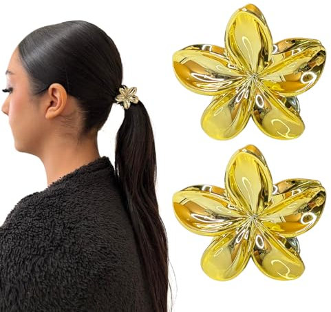 Gold Blumen-Haarschmuck für Damen – 2x 4 cm kleine Blumen-Haarklammern, Blumen-Haarspangen für Mädchen | Eleganter Flower Hair Clip für extra Volumen