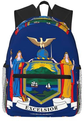 Longzehao Leichter, lässiger, wasserabweisender Rucksack mit New Yorker Staatsflagge, Laptop-Reise-Tagesrucksack., Schwarz, Einheitsgröße