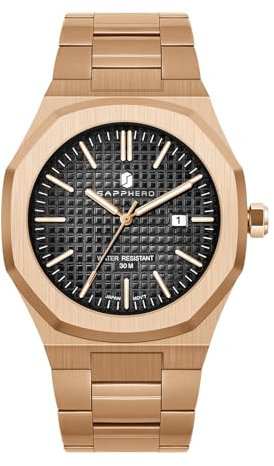 SAPPHERO Herren-Armbanduhr, achteckig, Edelstahl, 30 m, wasserdicht, leuchtend, luxuriös, analog, Quarzuhr für Herren, mit Datum, elegante Herrenuhr