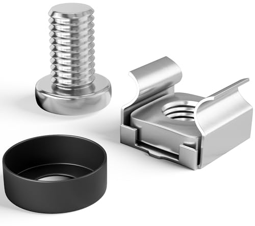 hb-digital Set di 100 dadi a gabbia M6 per armadi di rete, server, in acciaio inox, resistente alla corrosione, montaggio semplice, viti a testa bombata e rondelle – nichelate nero