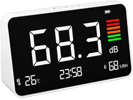 3 in 1 Decibel Meter Desktop Sound Level Meter 30-130dBA Noise Decibel Reader LED Display Noise Temperature Humidity Detection for Classroom, Studio, Home