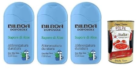 3x Bilboa, Aftersun-Creme Doposole Sapore di Aloe, Langanhaltende Bräune mit Aloe Vera, Musik für empfindliche Haut, dermatologisch getestet - 200ml + Italian Gourmet polpa 400gr
