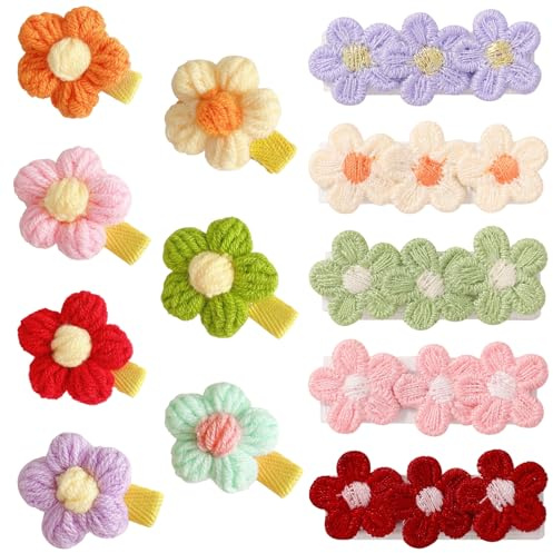12 Baby-Haarspangen, Plüschblumen-Haarspangen für Kleinkinder, Strickblumen-Haarnadeln für Mädchen, süße Blumen-Haarspangen, kleine Plüsch-Haarspangen für Babys und Kleinkinder