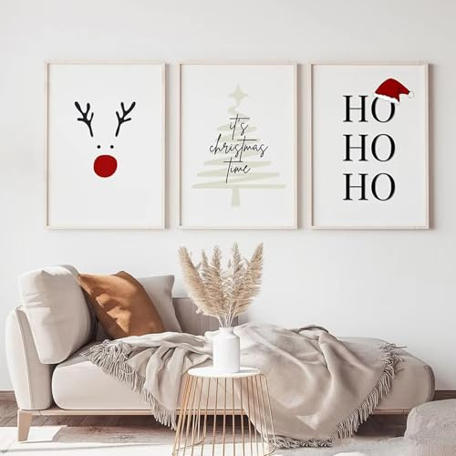 3er Weihnachts Poster Set, Frohe Weihnachten Wandbilder, Christmas Decor Kunst Bilder, Moderne Bilder Set Kunstdrucke, Wohnzimmer Schlafzimmer Wanddeko (20 x 30cm)