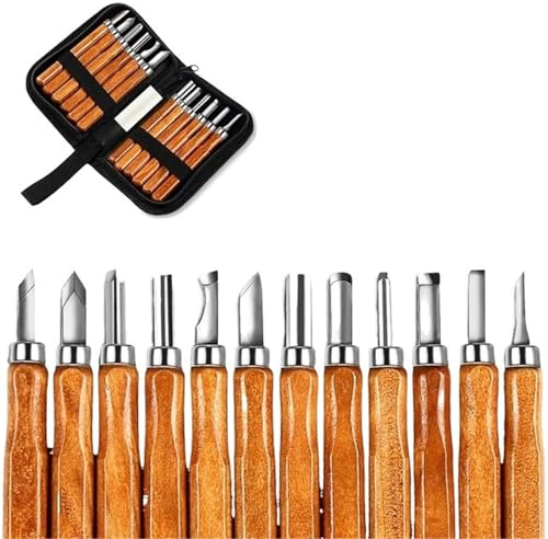 DHYUACN Kit Intaglio Legno Set di kit for intaglio del legno precisione da 12 pezzi, comodo ed ergonomico, for intagli dettagliati con strumenti for bisturi e scalpelli