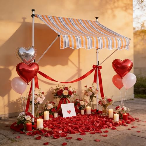 Klemmmarkise 150 x 120 cm, Gelb Gestreift, Terrassenmarkise ohne Bohren, Polyester mit PU-Beschichtung, UV-Schutz 30+, Manuell Verstellbar