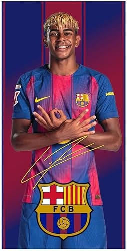 Barcelona FC Strandtuch aus Mikrofaser, Design Lamine Yamal, Pedri und Wappen, 70 x 140 cm, 9 Designs zur Auswahl (Lamine 915066)