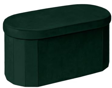 Bonlife Velvet Folding Ottoman Storage Bench, 76x38x38cm, Bottle Green | Foldable Storage Chest with Lid,Footstool for Living Room Bedroom Hallway