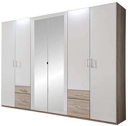 Wimex 405573 Kleiderschrank/ Drehtürenschrank Fly, (B/H/T) 270 x 208 x 58 cm, Eiche sägerau-Nachbildung, Abs. Weiß