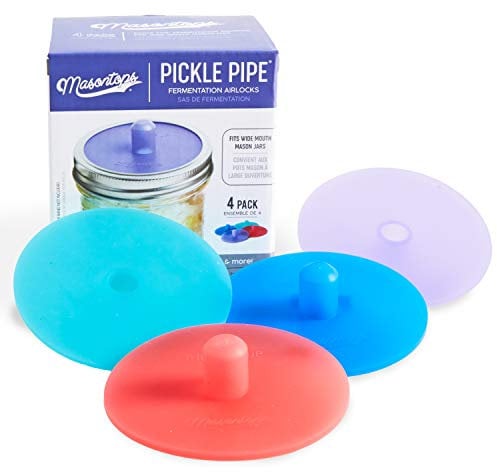 Masontops Pipa per sottaceti, coperchi in silicone per fermentazione senza acqua, per fermentazione di barattoli di vetro, bocca larga, confezione da 4