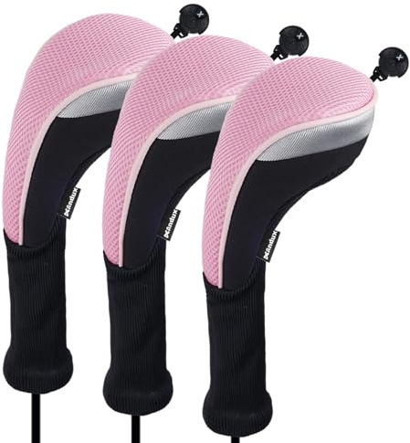 Andux 3pcs/Pack Long Neck Golf Hybrid Club Head Covers Dial No. Tag CTMT-02 Pink