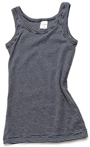 HERMKO Kinder Unterhemd - Angerautes Thermo-Unterhemd im Ringel-Design aus 67% Baumwolle und 33% Polyester für optimalen Kälteschutz 2680005, Größe:164, Farbe:Marine Ringel
