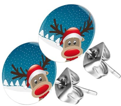 Piersando Ohrstecker Ohrringe Runde Kleine Stecker für Damen oder Kinder Silber mit Rentier in Winterlandschaft Motiv