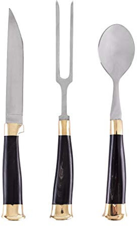 3-teiliges Mittelalterbesteck mit Lederetui, Horngriff