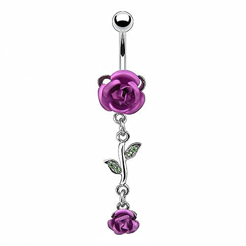 Piercingfaktor Bauchnabelpiercing Chirurgenstahl Bauch Bauchnabel Piercing Banane Stecker Anhänger mit Rosen Blüten Lila