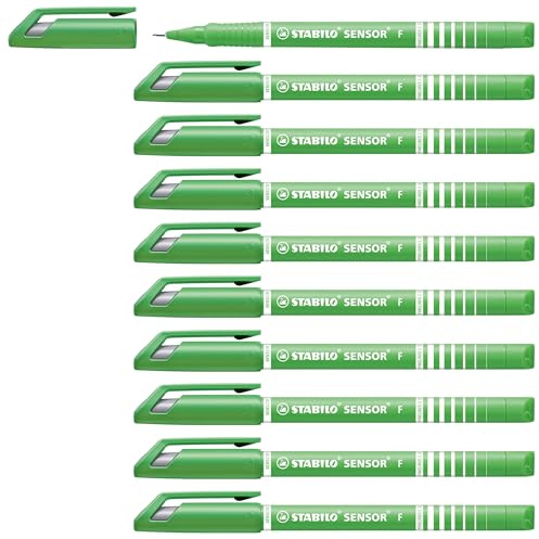 STABILO SENSOR fine - Fineliner with Cushioned F-Tip | Pack of 10 - Light Green