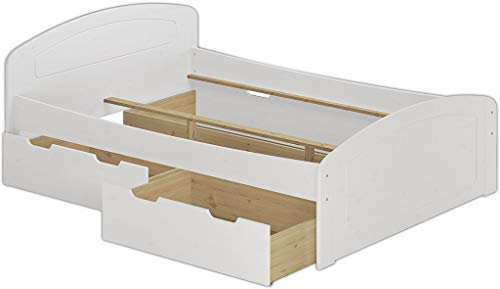 Erst-Holz®Funktionsbett 140x200 Doppelbett 3 Bettkasten Seniorenbett Ehebett Massivholz Weiß 60.50-14 W oR