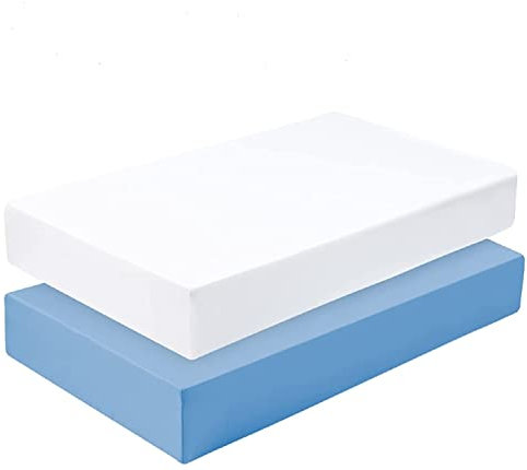 Dudu N Girlie Cotton Jersey Crib Bed Fitted Sheets, 40 cm x 90 cm, 2-Piece, White/Blue B01MRJVVOF