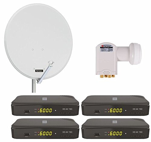 Opticum Digitale 4 Teilnehmer Satelliten Komplettanlage (HD AX 150 HDTV-Receiver, Quad-LNB, QA 80 cm Antenne, Aluminium)