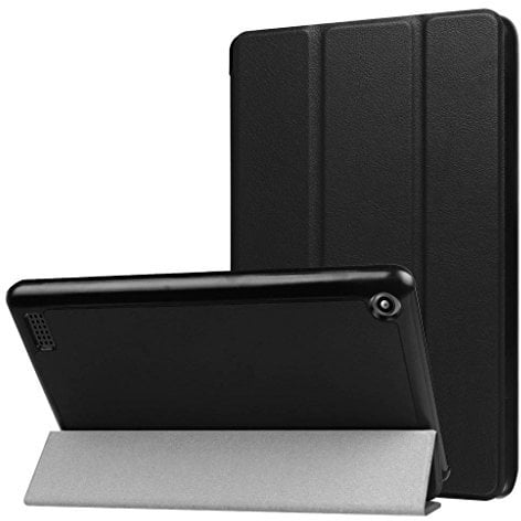 Kindle Fire 7 2017 custodia, Saturcase PU custodia pieghevole con supporto tablet custodia protettiva per tutti i nuovi Amazon Fire 7 Tablet (° generazione, 2017 Release) Nero