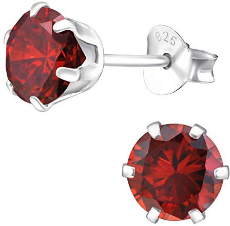 EYS JEWELRY runde Damen Ohrringe Silber 925 - mit funkelnden Zirkonia Kristallen - 6 mm granat-rot - Ohrstecker Stecker