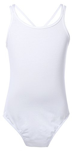 ranrann Mädchen Ballett Trikot Einteiler Ballettanzug Ballettbody Ballettkleidung Kinder Baumwolle Tanzbody Gymnastik Akrobatik Training Dancewear Weiß 128-140