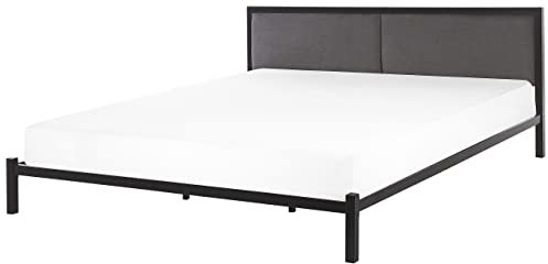 Trendy schwarzes Metallbett graues Kopfteil Lattenrost 180x200 cm Clamart