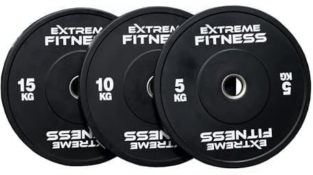 EXTREME FITNESS® RUBBER BUMPER OLYMPIC WEIGHT PLATES for Weightlifting 2 (100KG set (5/10/15/20kg pairs))