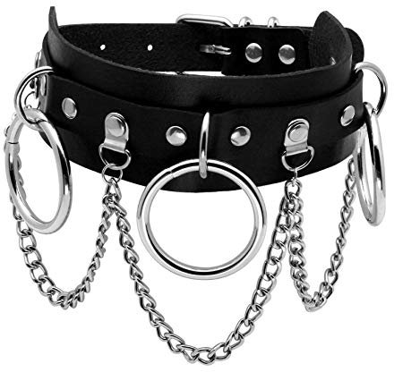 Eigso Punk Choker Black Gothic mit Legierungskreisringen und Ketten für Damen Damen verstellbar
