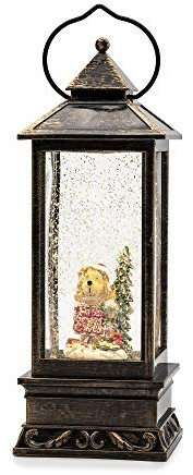 hellum LED Laterne, Schneekugel Weihnachten mit Motiv Hund, 10x27,5cm leuchtende Weihnachtslaterne mit Schneegestöber batteriebetrieben, Beleuchtung Weihnachten, 524574