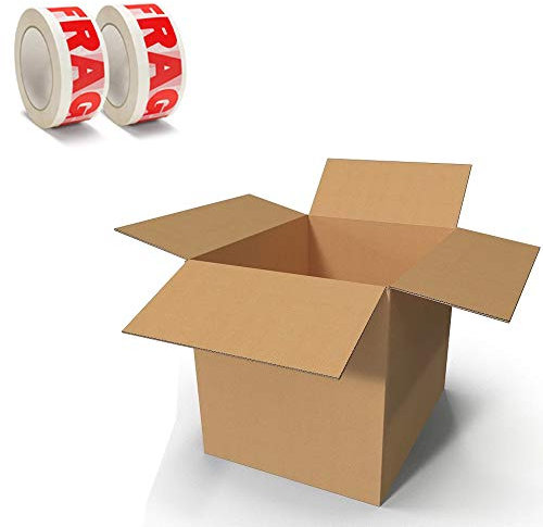 AKAR Double Wall Extra Large (XL) Cardboard Boxes (61cm x 46cm x 46 cm) for Moving House, Removals, Packing including Economy Fragile Tape (5 Boxes + 2 Tapes)