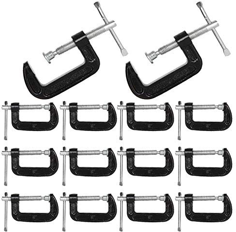 HNBun 14Piece 2inch C-Clamp, Malleable Iron Heavy Duty C-Clamp with Sliding Bar, 1-3/8 Inch Throat Depth Quick-Grip C Clamp for Woodworking, Welding, Automotive Repair, 2-Inch Jaw Opening