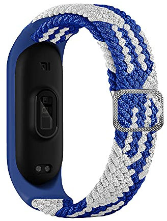 KW Tiggo Smart Watch Strap compatibile per Xiaomi Mi Band 6, Nylon Sport Intrecciato Stretch Solo Loop Watch Cintura,Cinturino di ricambio per Xiaomi Mi Band 3 4 5 6 Watch Strap (bianco blu)