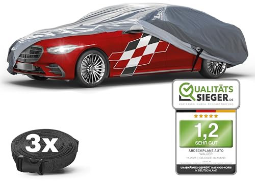 Walser telo copriauto da esterno Premium All Weather Plus, telo copriauto rivestito in PVC, coperture per auto, resistente ai raggi UV, garage completo impermeabile per Auto Misura 3 grigio