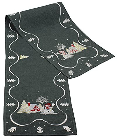 Tischläufer Tischdecke 35 x 170 cm Weihnachten Stickerei Mitteldecke Weihnachtsdeko Tisch Tannenbaum Schneemann Kirche Weihnachtstisch (Motiv Schneemann)