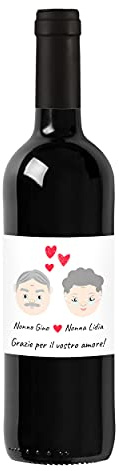Bottiglia di Vino IGT Toscana Rosso personalizzato per il nonno - Idea regalo esclusiva e originale per la festa dei nonni, come regalo di Natale, compleanno o festa del papà (0,75L, Cuoricini Nonni)
