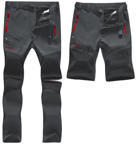 SANMIO Herren Wanderhose Zip Off Atmungsaktiv Wasserdicht Softshellhose Outdoor Funktionshose Trekkinghose Entfernbar Schnell Trockend (mit Gürtel) Grau, 3XL