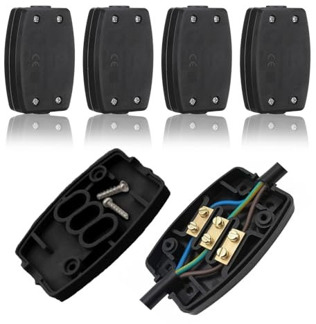 4 Pcs 3 Terminal Electrical Junction Box, 13amp 250v Flex Connector 3 Core Cable Joiner Electrical Connectors for Indoor Lighting,Power,Wiring (black)